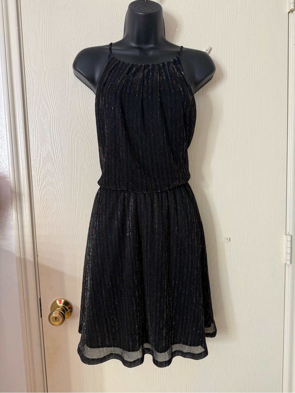 Women's Black Metallic Halter Dress